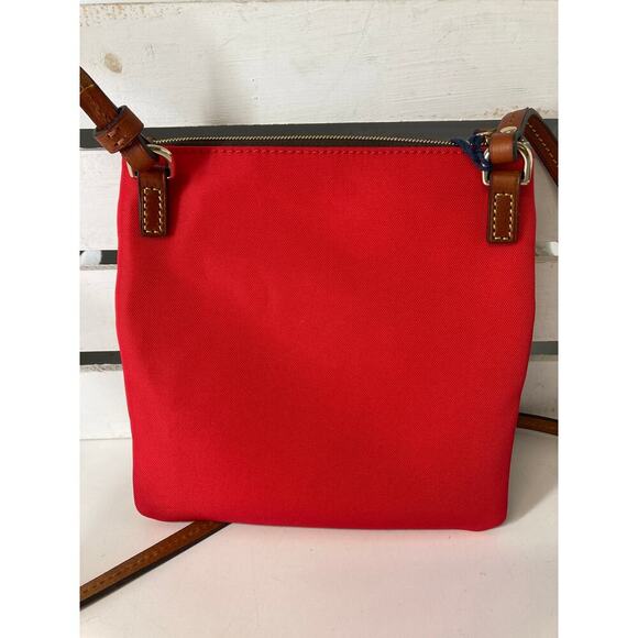 DOONEY & BOURKE NWT SMALL RED CANVAS, LEATHER CROSSBODY BAG - Picture 4 of 13